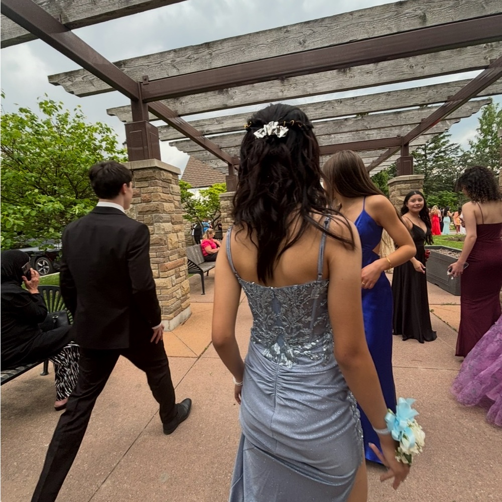 Blue Sequin Embellished Sweetheart Prom Gown